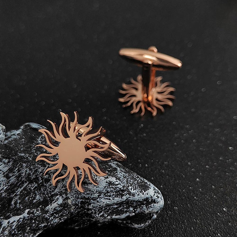 Men's Cufflinks Gold Color Sunflower Shirt Cuff Link Buttons Fashion Stainless Steel Jewelry Accessories Groomsman Wedding Gifts