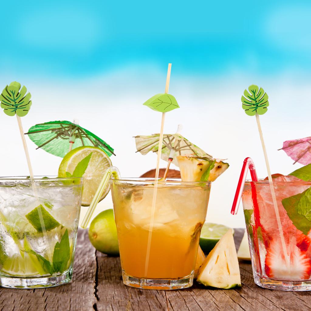 200Pcs Disposable Green Leaf Cocktail Picks Plam Leaf Handmade Toothpicks Bamboo