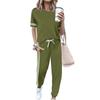 Round Neck Short Sleeve Loose Top & Lace-up Jogger Pants Women's Two-Piece Set