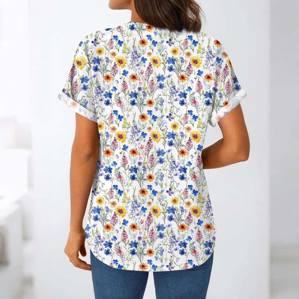 Linen Tops For Women Summer V Neck Short Sleeve Length Sleeve Womens Tops Casual Loose Fit Blouses