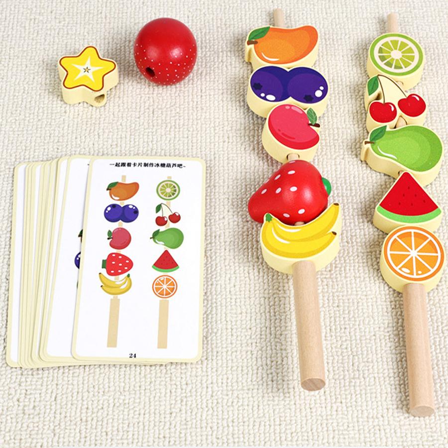 

Kids Wooden Pretend Play Fruit Tanghulu Toy Montessori Stringing Game Educational Food Sorting Puzzle Kitchen Role Play Toy Gift