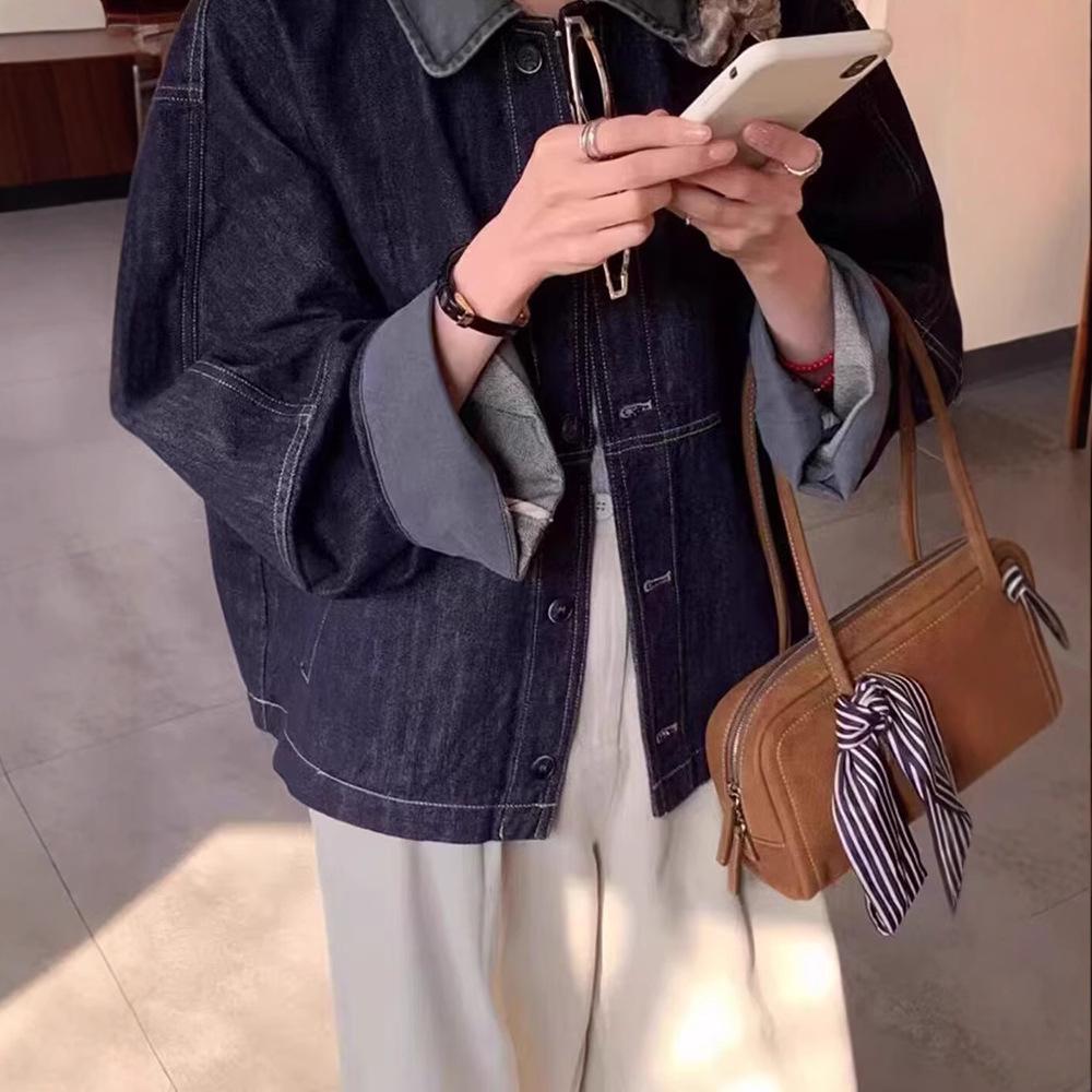 Damen Koreanische Retro Patchwork Jeansjacke - 2025 Frühling/Herbst Locker Lässig Workwear Oberteil
