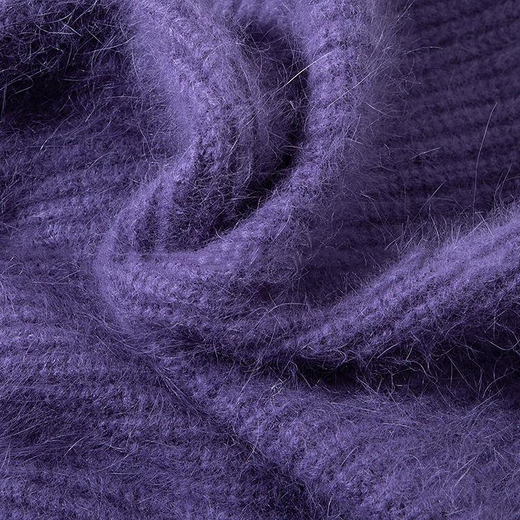 European & American Style Purple Faux Mink Velvet V-Neck Long-Sleeve Knitted Cardigan Sweater