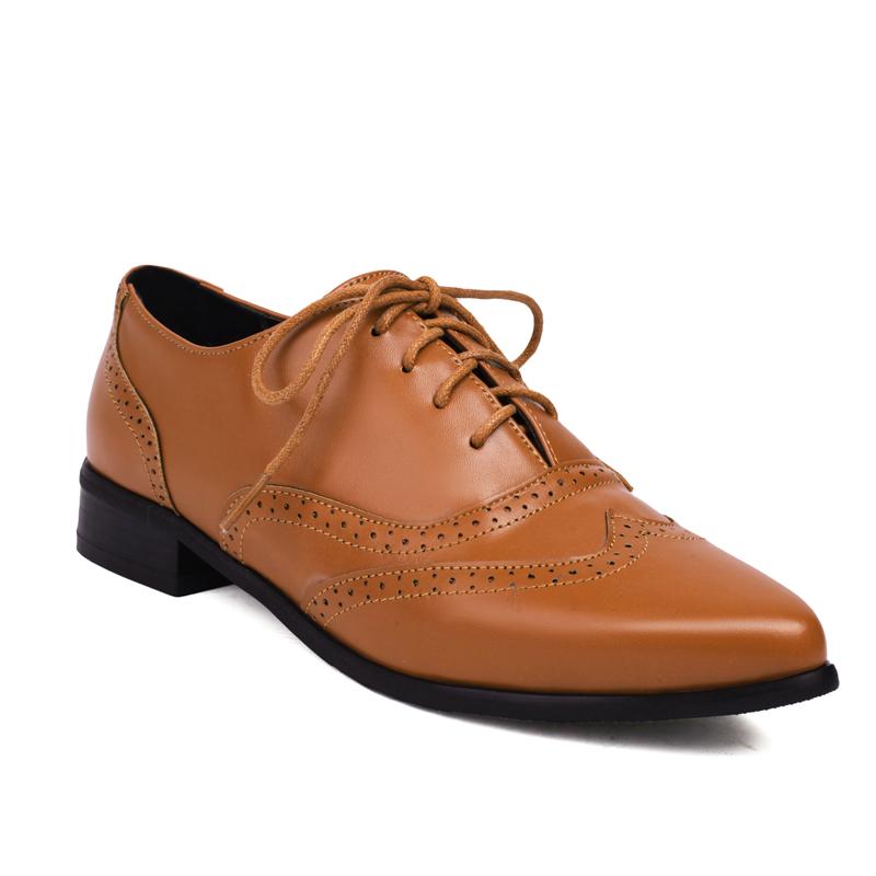 Plus Size 41 42 43 Spring Autumn New  Pointed Toe British Style Brogue Shoes Cross Lace Up Casual Flats Silver Retro Oxfords