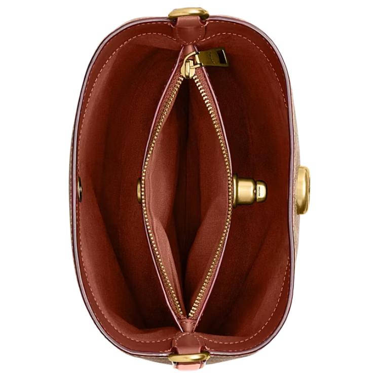 Coach Willow 21 Logo Print Bucket Bag With Lock Closure Women Shoulder Bag Brown Caramel CW602-B4XHG