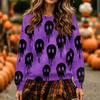 Women's Halloween Print Long Sleeve Neck Pullover Sweatshirt