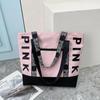 Colorblock Pink Letter Graphic Tote Handtaschen Frau Schultertaschen Casual Sport Fitness Tote Bag Frauen Handtasche Nylongewebe