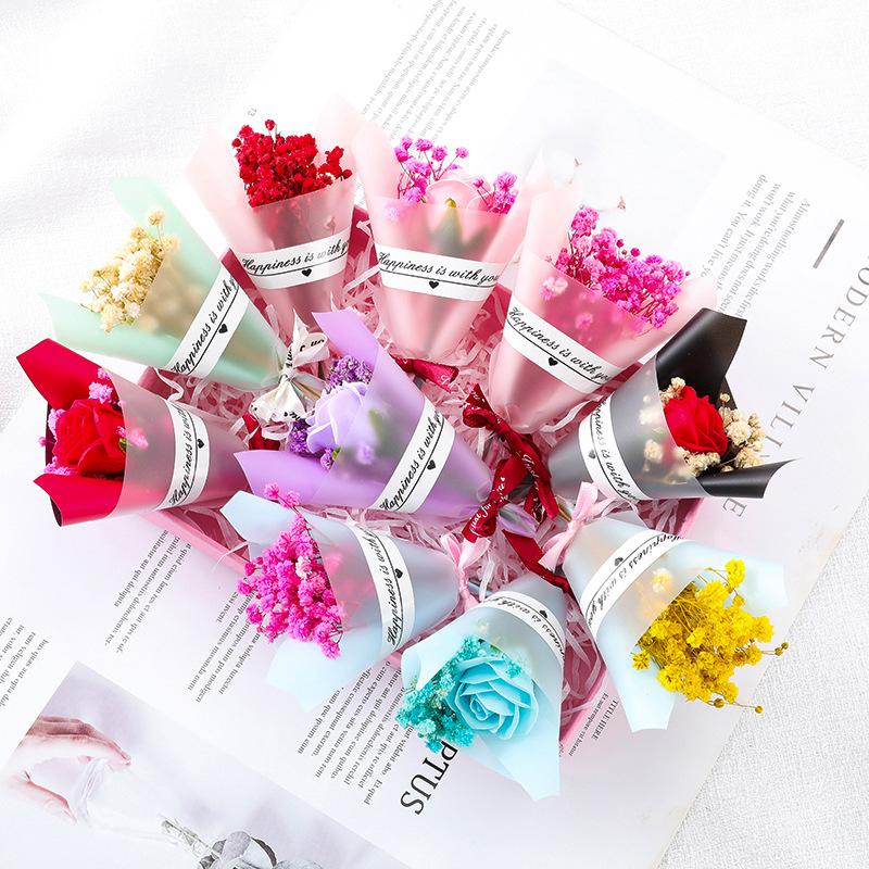 Beautiful Dry Flowers Fridge Magnets Babysbreath Rose Sunflower Flower Bouquet Fridge Stickers Wedding Gifts Home Decoration