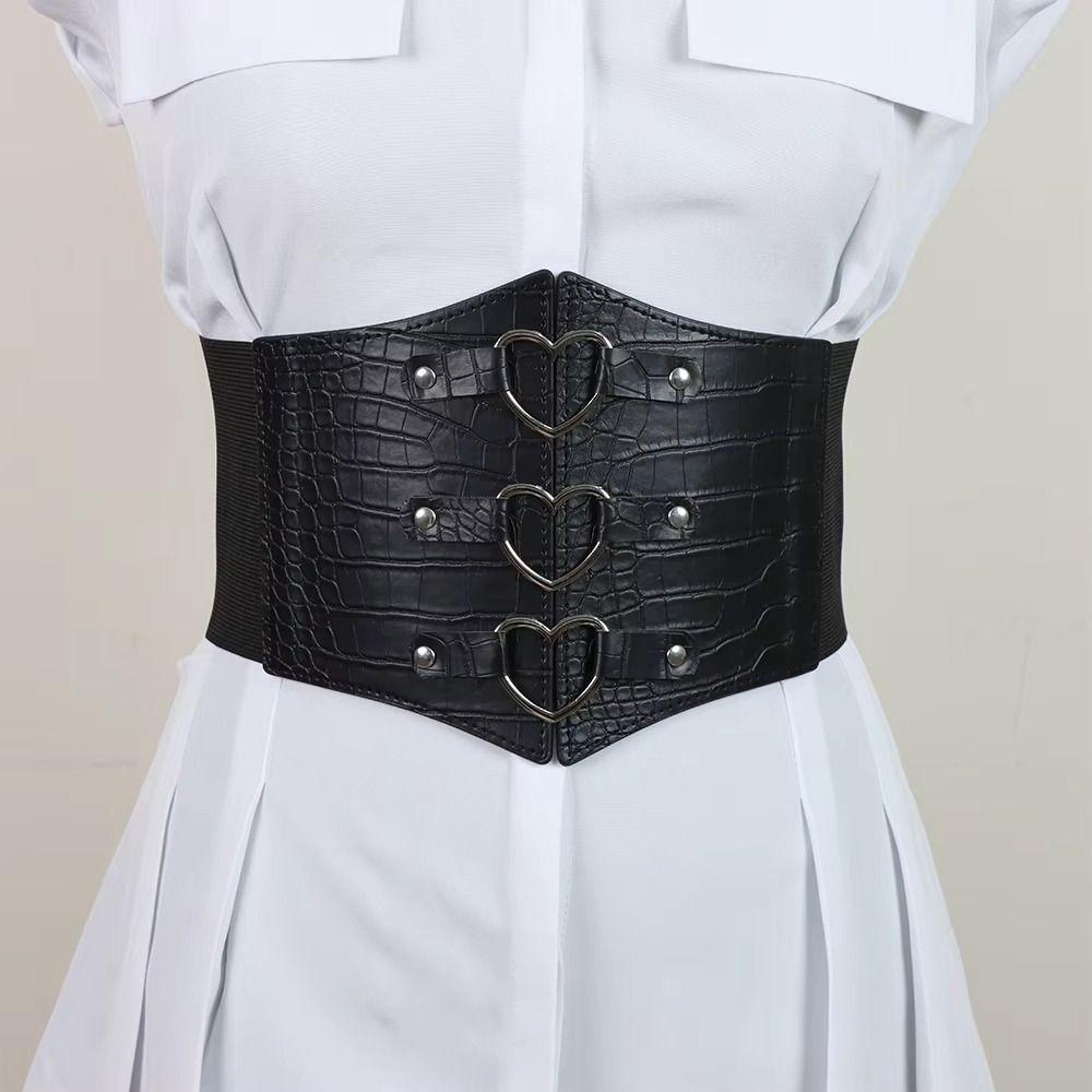 PU Leather Female Waistband Dress Girdle Wide Waist Belt Luxury Love Buckle Cummerbunds  Dress