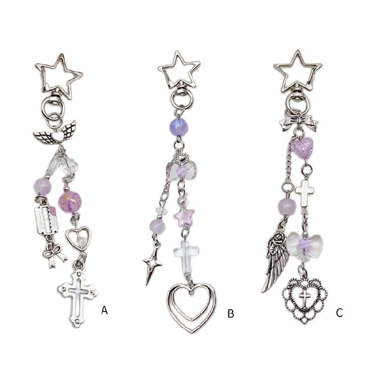 Sweet Cross Heart Bead Keychain Hanging Decorations Keyring Hanging Ornament