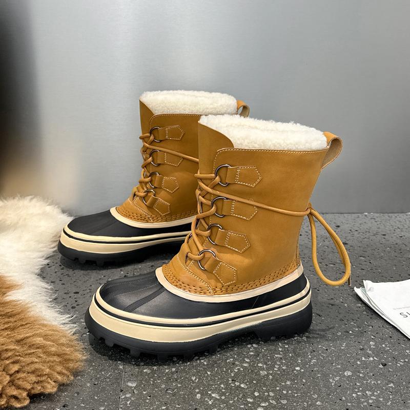 

Snow boots women s 2025 new winter velvet thickened large cotton shoes fashionable warm medium tube outdoor mountaineering boots 40