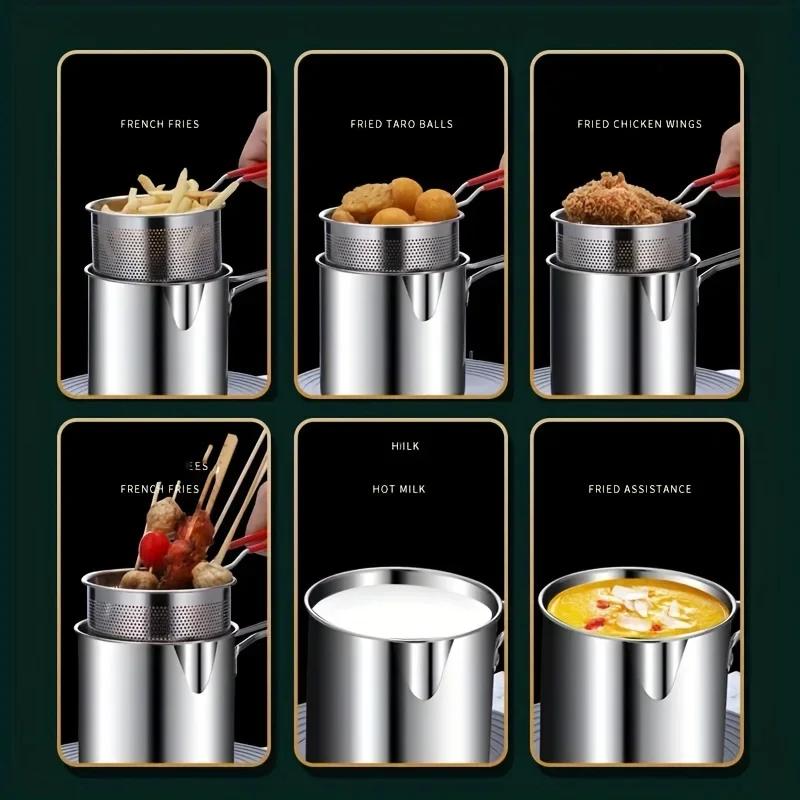 2Pcs/set Stainless Steel Deep Fryer With Frying Basket Multifunctional Small Pot Kitchen Specific Frying Chicken And Other Cooking ToolsS