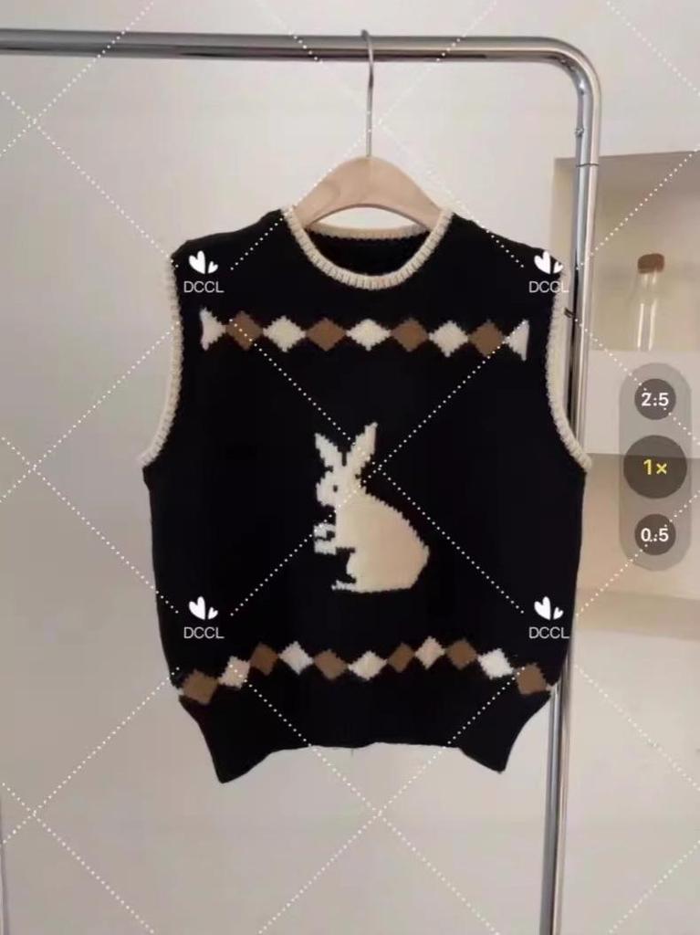 Women's Japanese Retro Diamond Rabbit Knit Vest - College Style Cardigan for Spring & Autumn