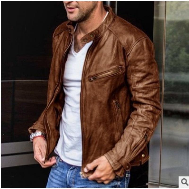 Men's leather jacket autumn and winter new color casual zipper decorative PU leather jacket jacket men