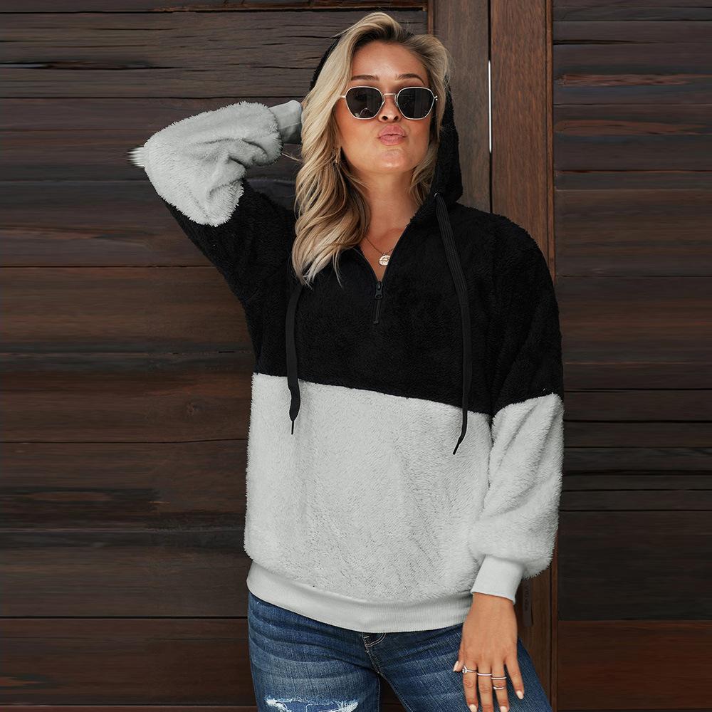 

Осень и зима, новый цветной свитер, женский женский плюшевый свитер на молнии с длинными рукавами в европейском и американском стиле, теплая толстовка S чёрный