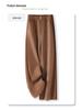 Women's 2024 Khaki Wool Blend Loose Fit Slimming Wide Leg Pants for Autumn and Winter
