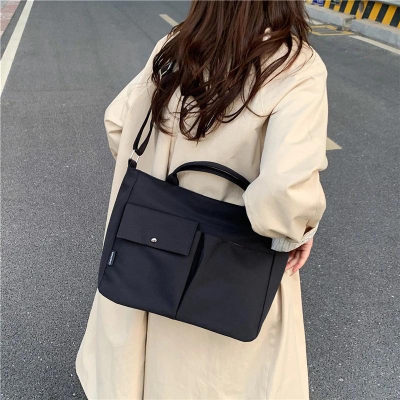 Canvas-Umhängetaschen mit Reißverschluss für Damen, einfarbige Schultertaschen, Messenger-Tasche mit hoher Kapazität, Mode