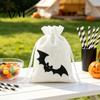 Natural Jute Gift Packaging Halloween Burlap Treat Bags, Pumpkin Ghost Bat Spider Witch Print Drawstring Party Favors Candy Pouches for Cookies Snacks