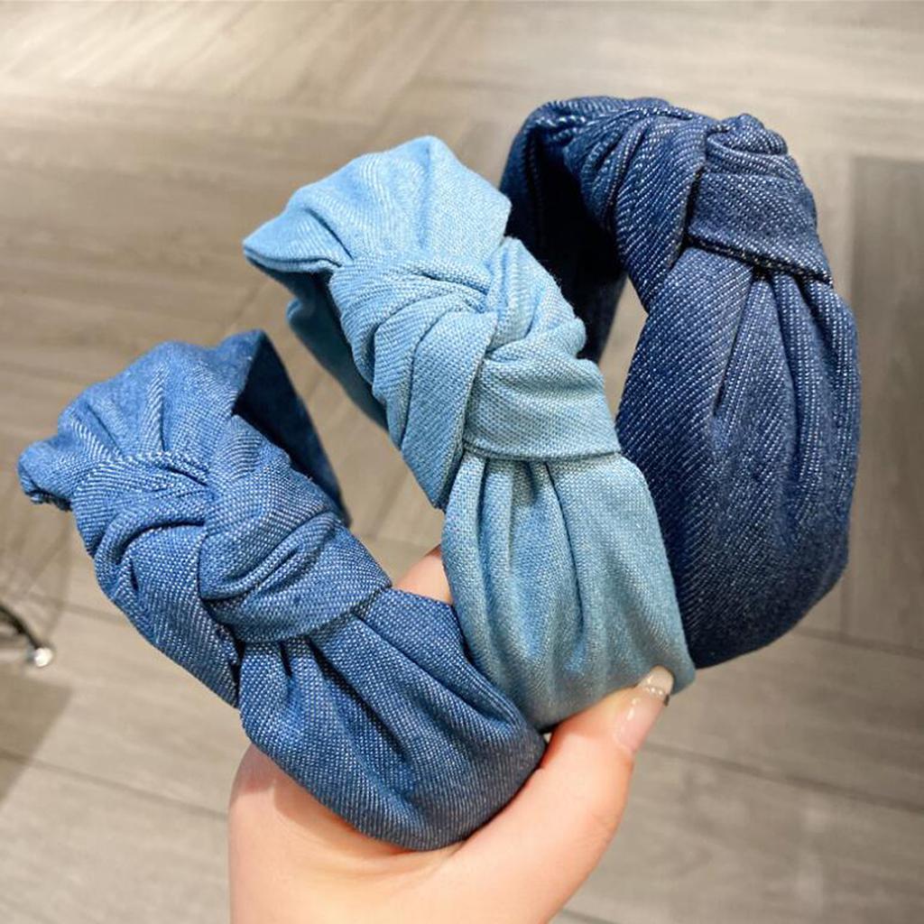 PROLY New Fashion Hairband For Women Classic Denim Cloth Headband Center Knot Casual Turban Adult Wide Side Hair Accessories