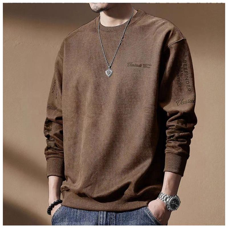 Heavy Men's Long-sleeved Sweatshirt Autumn New American Retro Round Neck Top Loose Casual T-shirt