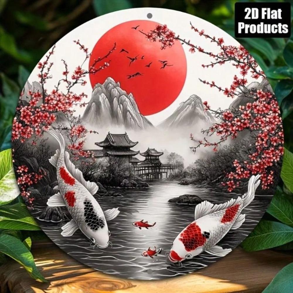 Metal Wall Art Koi Fish with Christmas Wreath Poster for Living Room