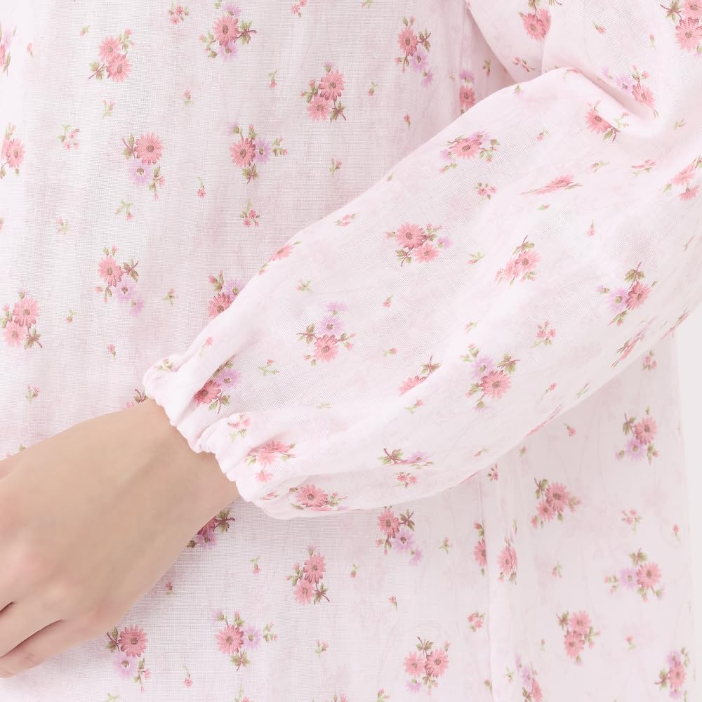 Gunze Long Sleeve Pajamas with Elastic Sleeve and Leg Moisturizing and Double Cream Women's Holes, Antibacterial, Gauze,