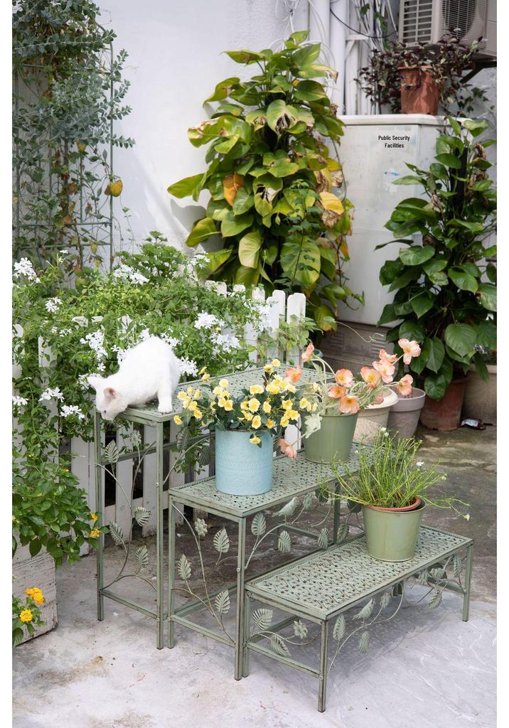 Amerikanischer Retro Vogel Eisenkunst Dreistufiger Garten Blumentopfständer