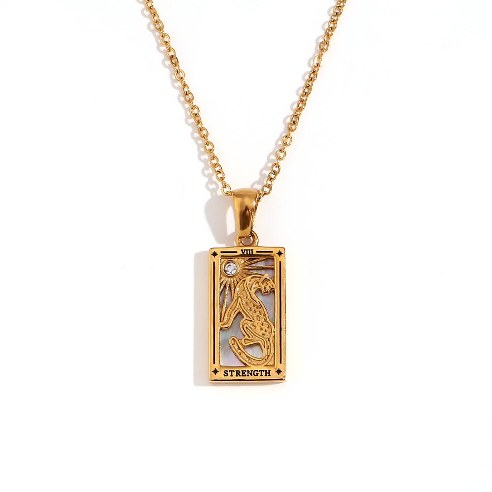 18K Gold-Plated Stainless Steel Tarot Card Necklace - European & American Retro Style