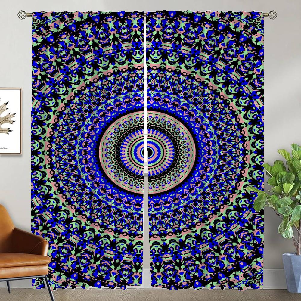 Elegant Room Curtains for Living Room Trippy Vibrant Mandalas Tulle for Bedroom Home Interior Curtains 2 Pieces Window Curtain