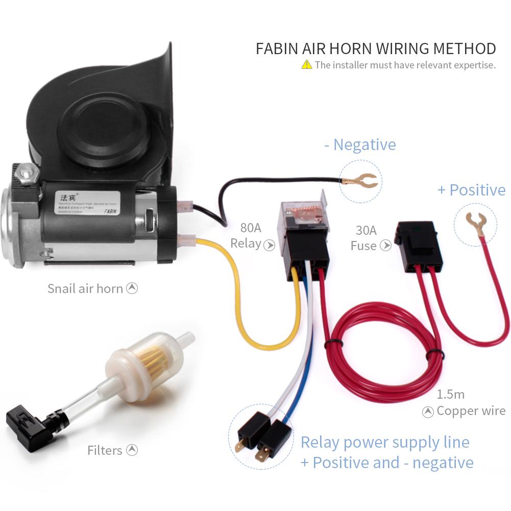 FARBIN Compact Air Horn with Compressor 12V/24V 120db Snail Electric Car Horn Super Loud with Wiring Harness