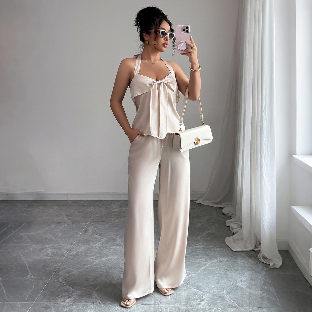 Elegant and Refined Style Halter Top, Straight Pants Set for Women's Summer