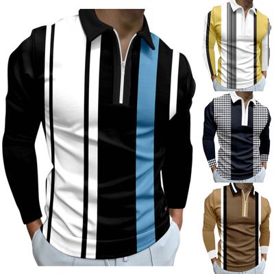 Herren-Revers-Langarm-bedrucktes Freizeit-Oberteil, lockeres Sport-Revers-Hemd