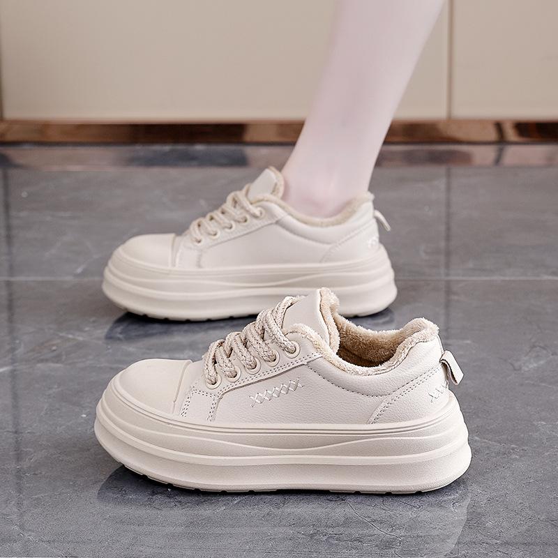 Damen Winter Schnürstiefel mit dicker Sohle Fell eins leicht warm kälteabweisend gefüttert Schneestiefel rutschfest abriebfest lässige Sneaker Baumwollstiefel