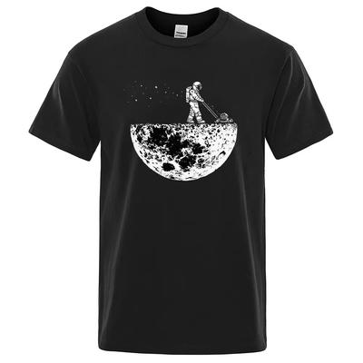 Astronauten schätzen die Mondumgebung Lustige Grafik T-Shirts Herren Locker Übergroße Kleidung Baumwolle Sommer Weiches T-Shirt Hip Hop Tee