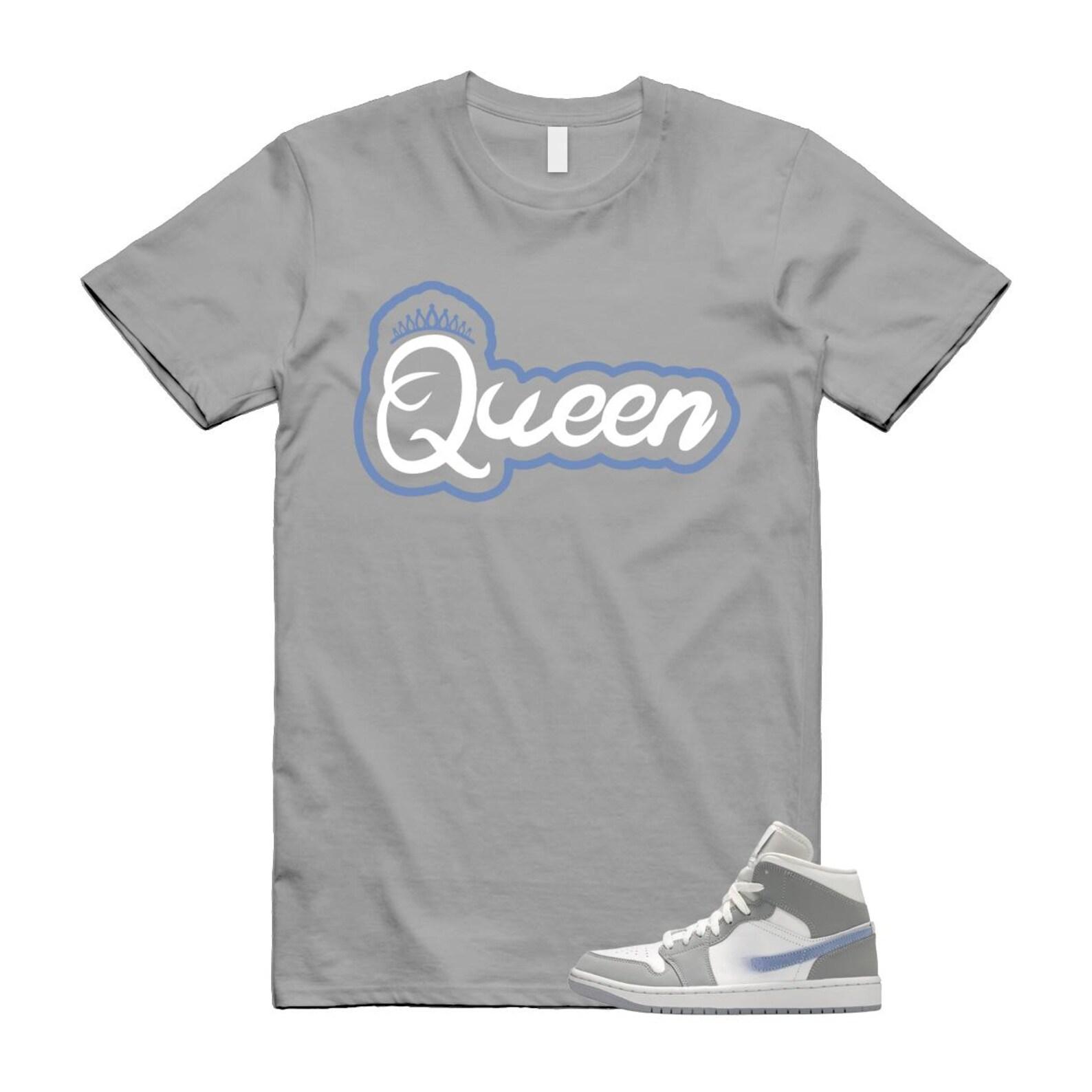 1 Wolf Grey Aluminum Blue White Mid T Shirt Match QUEEN2 S