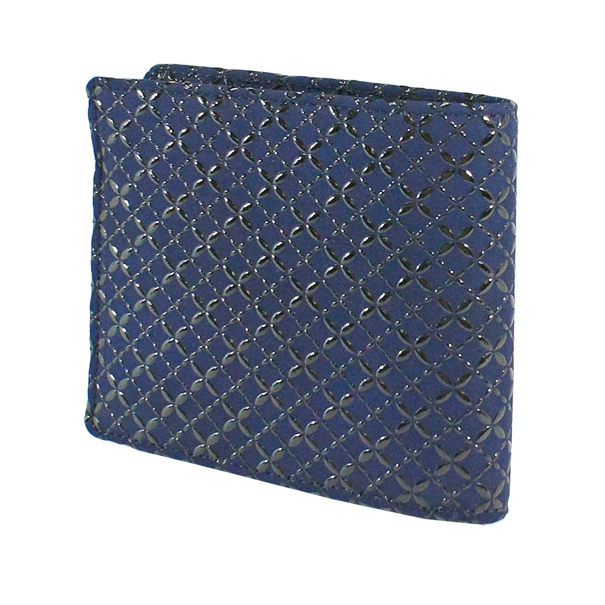 

[Inden-ya] Inden Кошелек бифолд с маленьким отделением для купюр и коробчатым кошельком для монет, Оленья кожа, Темно-синий с черным лаком, Узор Шиппо,