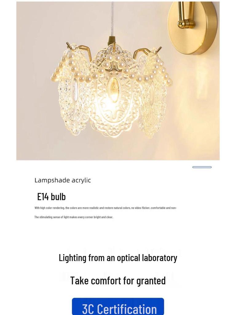 Luminária de Parede e de Cabeceira de Vidro Francês de Luxo Moderno para Quarto, Corredor e Hall