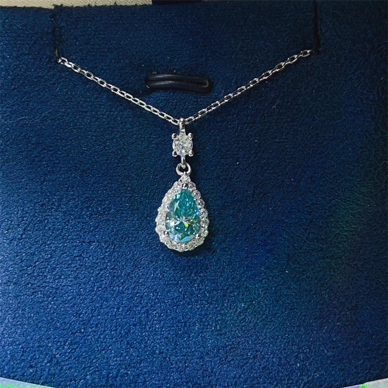 1 Carat Pear Shape Colored Moissanite Pendant Necklace – Diamond Tester Approved