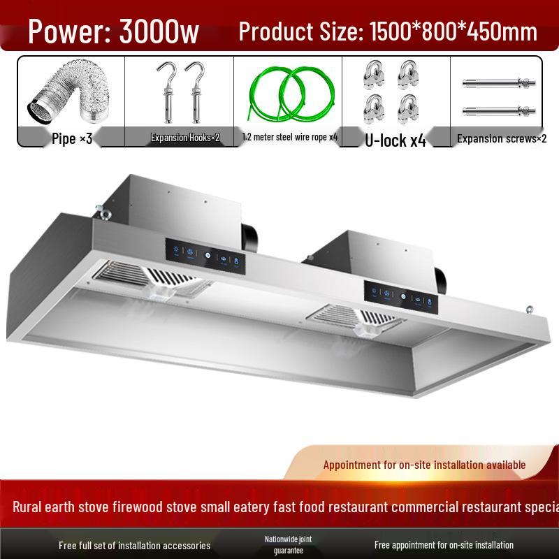 Commercial High-Suction Stainless Steel Range Hood for Restaurants with Wood-Fired Stove Purification