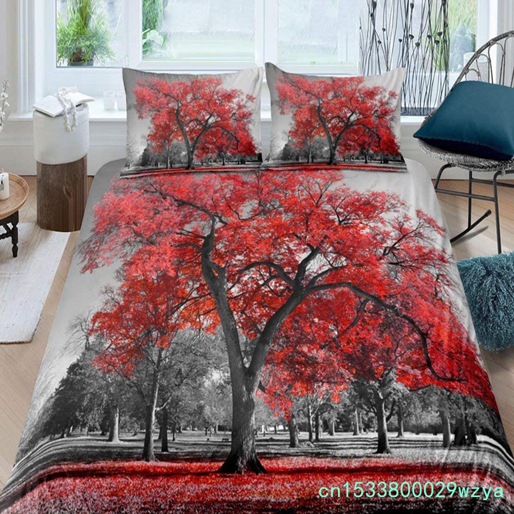 Maple Leaves Polyester Duvet Cover Set Fall Theme Comforter Cover With Pillowcase King Queen Size For Kids Boys Girl Bedding Set