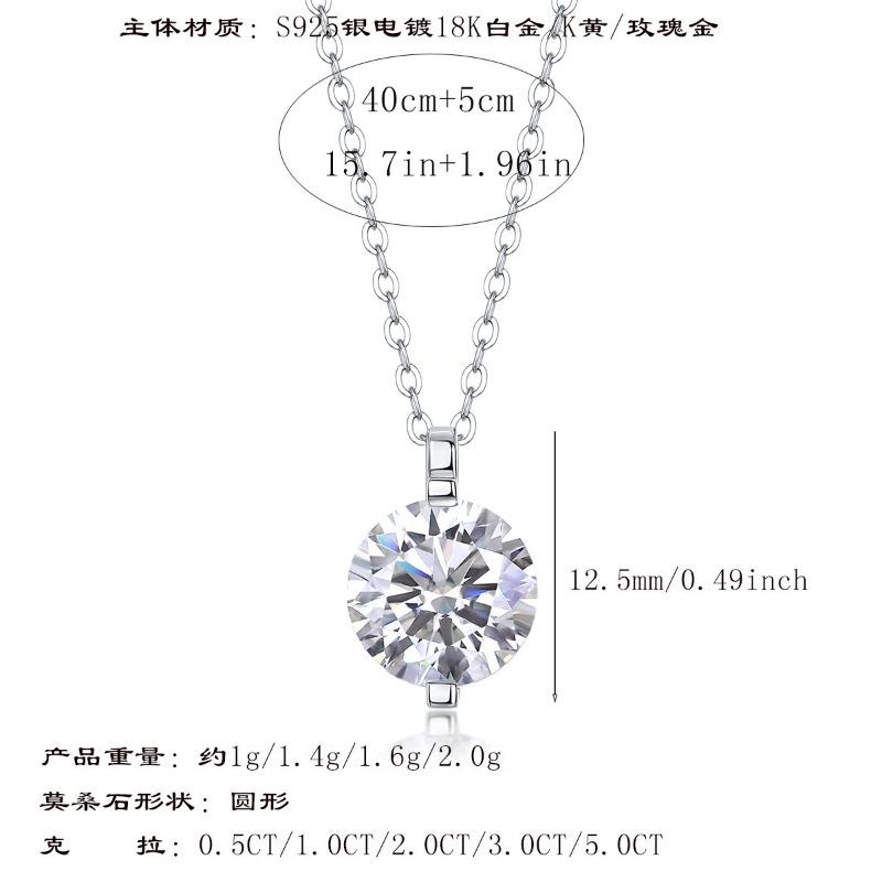 

Multi-size necklace with GRA black card s sterling silver moissanite pendant necklace for women 5.0mm/0.5 carat