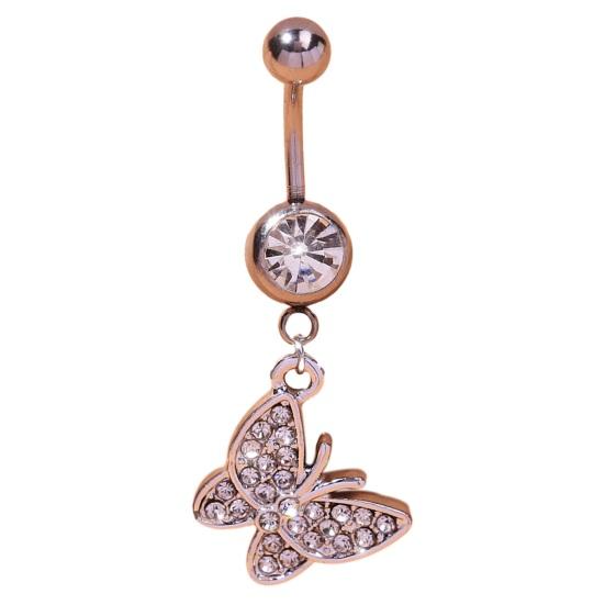 Belly Button Ring Rhinestone Love Heart Butterflies Five-Pointed Star Pendant Sexy Hypoallergenic Stainless Steel