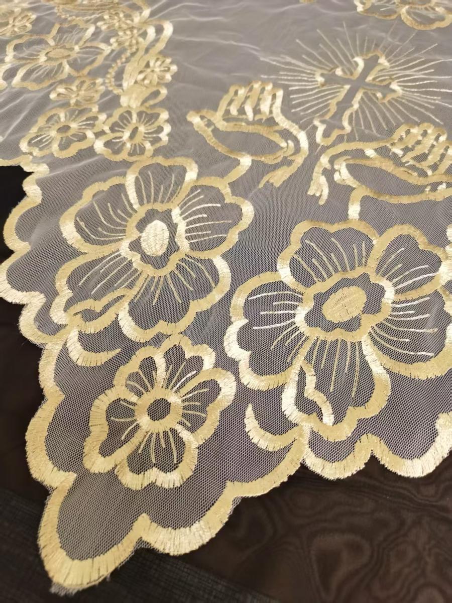 

Вишитий мереживний головний вуаль з хрестом для церкви, Чорний сріблястий золотий головний хустку 130*65CM золотий