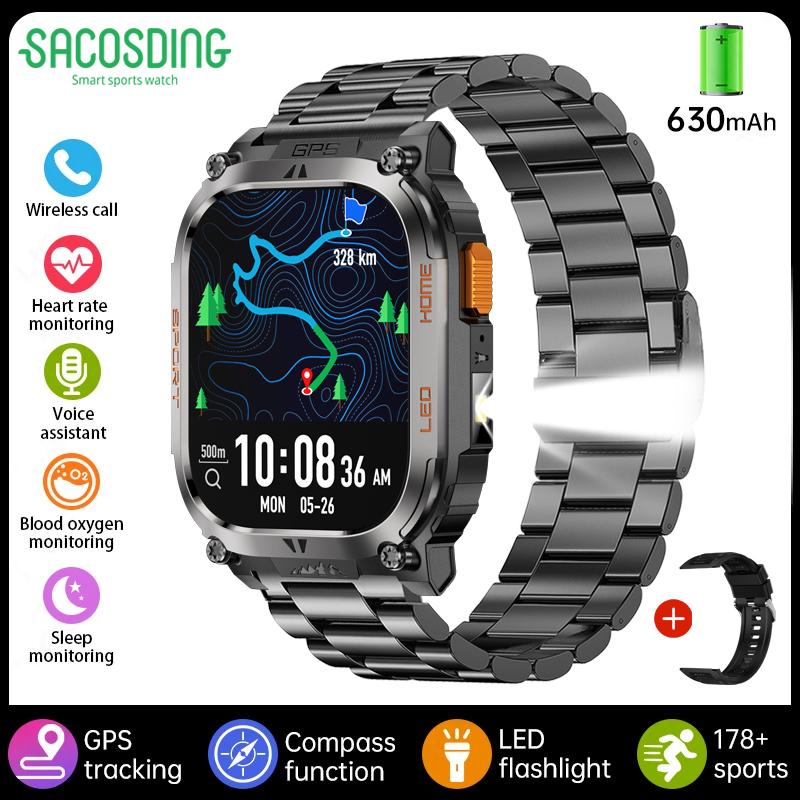 SACOSDING GPS Tracker Smart Watch IP68 Waterproof 2.01-inch HD Display Compass 630mAh Battery Heart Rate BT Call Outdoor Sport Smart Watch