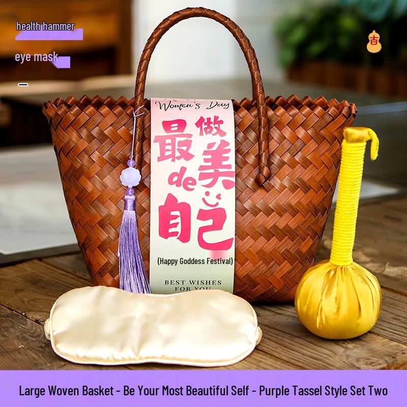 38th Festival Goddess Gift Set: High-End Bamboo Basket Souvenir for Employees