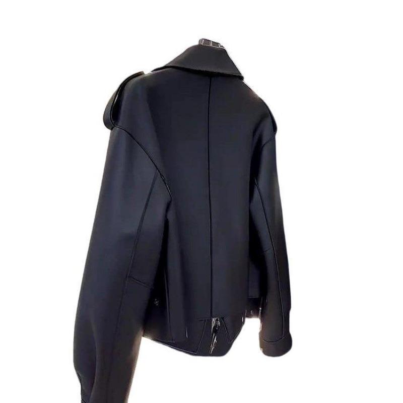 Spring and autumn design sense loose retro black leather jacket short jacket women small locomotive style