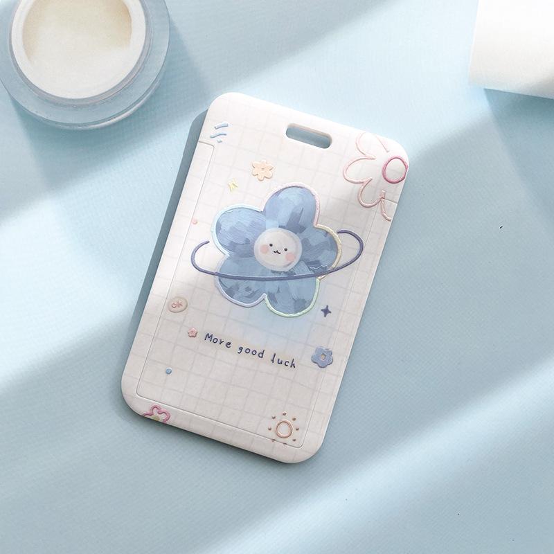 Ins Creative Flower Sliding Card Cover Student Meal Cards Bus Subway Access Card Case IC ID Protection Covers Credit Card Holder