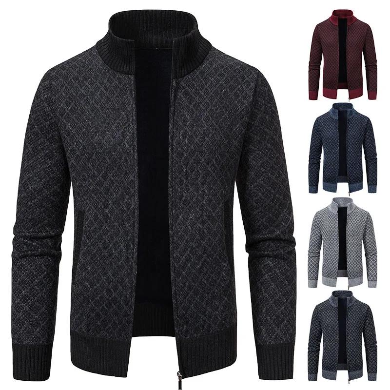Men's Casual High Collar Long Sleeve Knitted Top with Velvet Warmth for Autumn and Winter Fashion Multi Functional Jacket