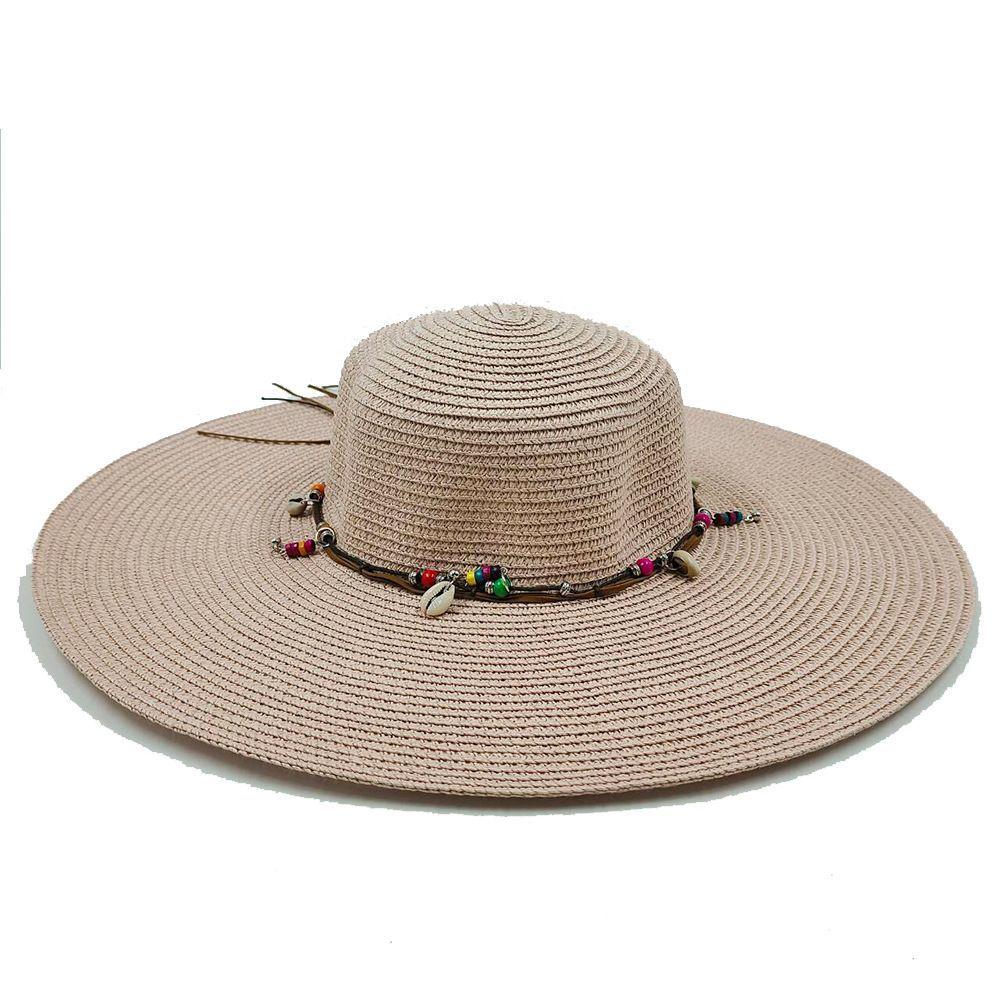 Ladies' Summer Straw Hat 13CM Large Brimmed Beach Hat Sunshade Hat Outdoor Beach Travel Hat Foldable