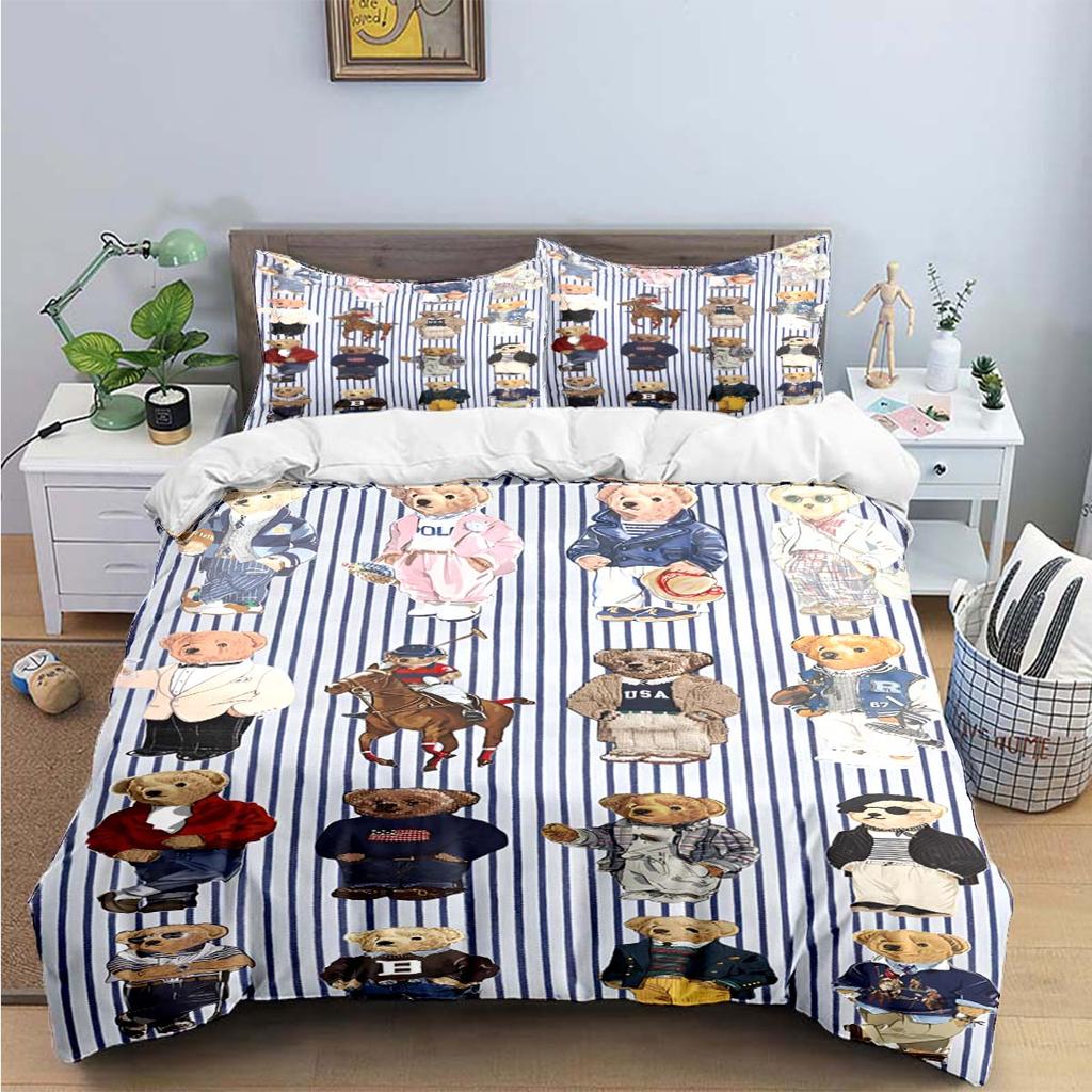 Hot Sale Fashion Bear Bedding Set Single Twin Full King Size Cute Animals Bed Linen Adults Teens Bedroom Luxury Gift